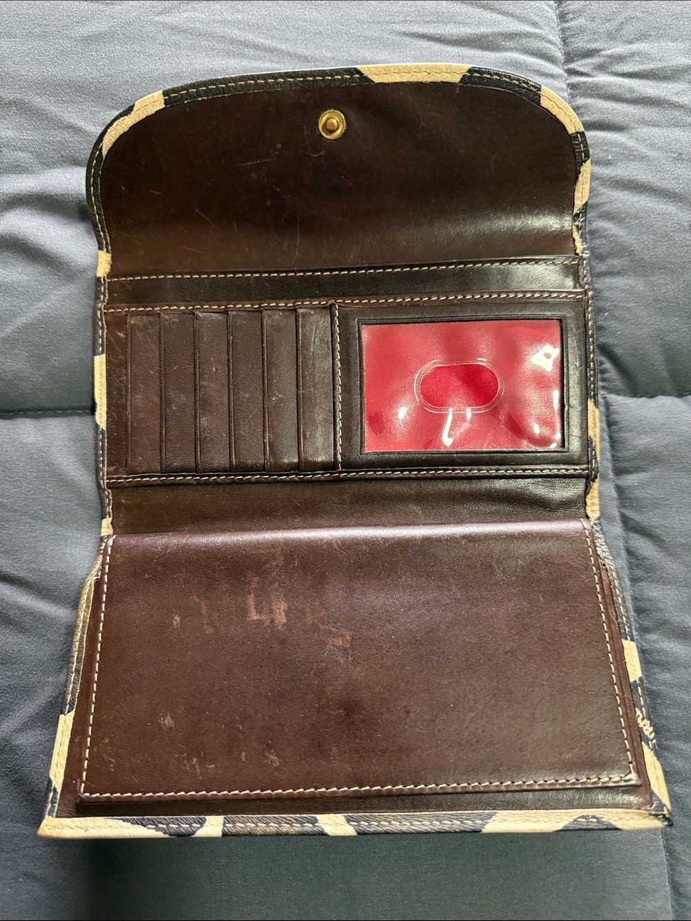 Dooney & Bourke Giraffe-Print Leather Wallet in Dark Brown and Cream - Picture 3 of 7